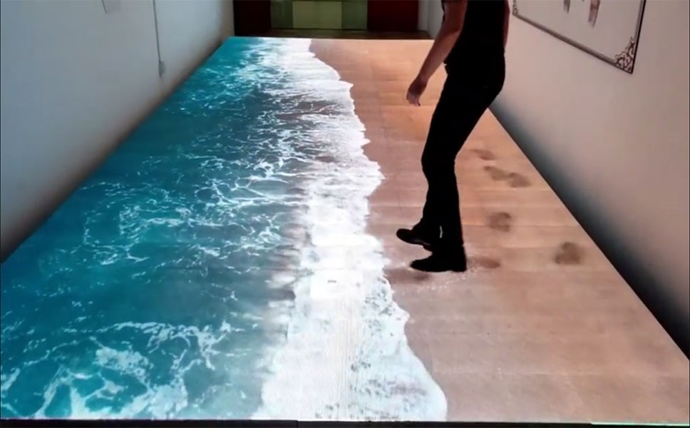 网红海浪沙滩LED地砖屏效果 全彩LED地砖屏